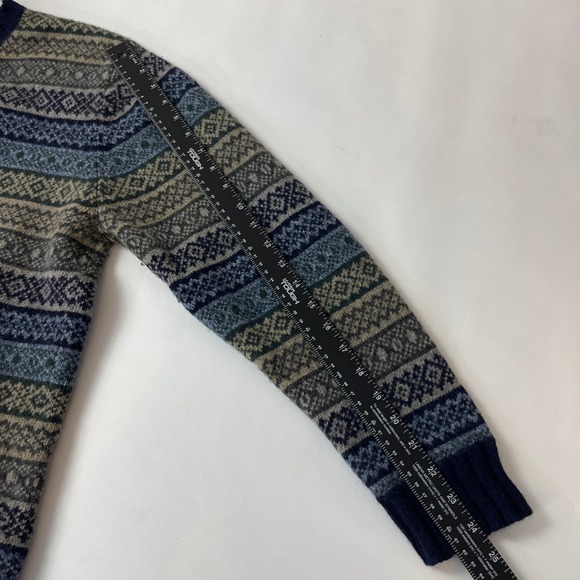 GAP Sweater Mens Large Green Blue Lambs Wool Fair Isle Nordic Outdoor Cabin Gorp - Picture 9 of 10